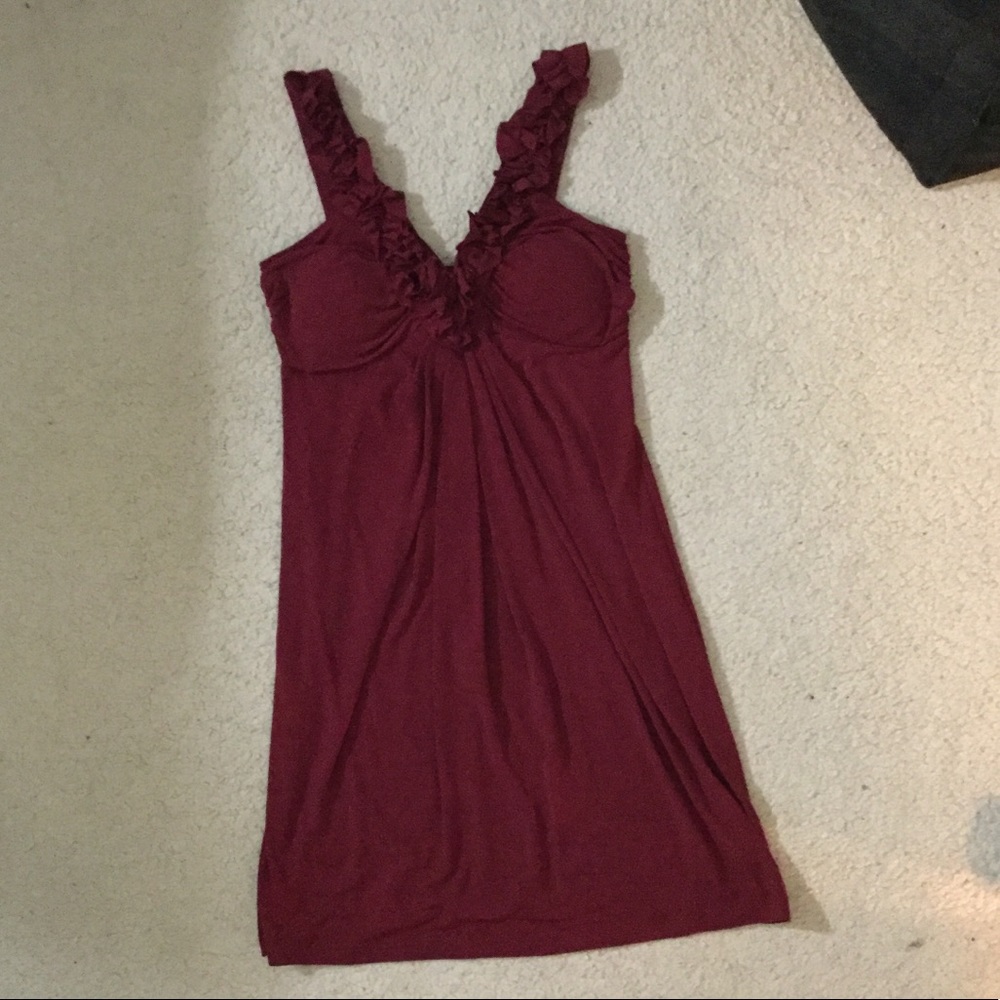 Free: Maroon V-Neck Mini dress
